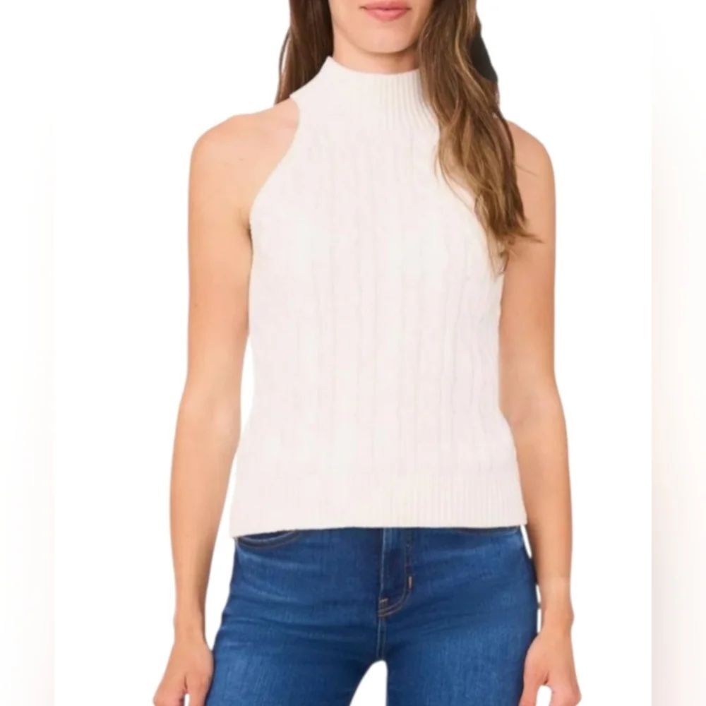 Halogen Ivory Cable Knit Turtleneck Sweater Tank Sz.M NWT